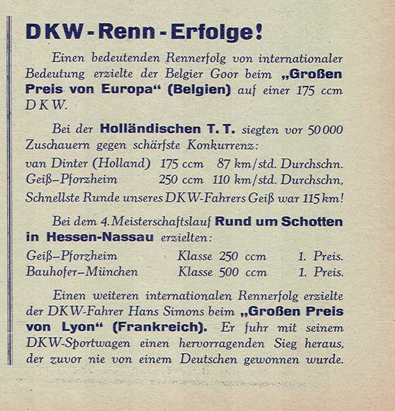 DKW-Siege 1930